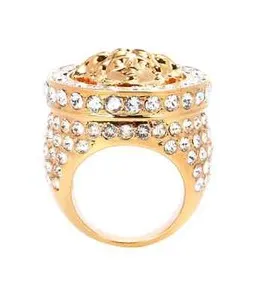 Authentic Versace All Over Crystal Gold Plated Medusa Ring Size 6 1/2