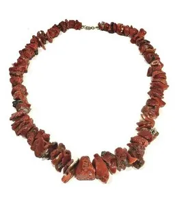 Authentic Beautiful French Antique Red Coral Necklace Gold Plated Clasp 20th C