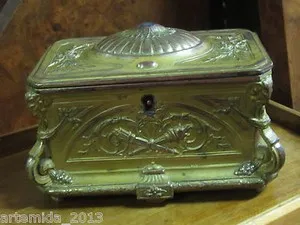 Authentic ANTIQUE FRENCH GOLD PLATED JEWELRY BOX FRANCE
