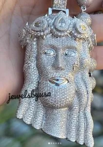 Authentic Divine Radiance: 4ct Simulated Diamond Jesus Face Charm, White‑Gold Plated