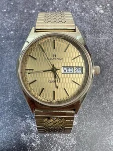 Authentic Vintage RARE Gold Plated Hamilton Day Day Date Textured Dial Snake Textured Band