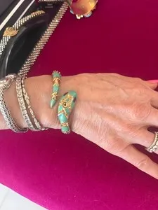 Authentic Enchanted Serpent's Whisper: Turquoise Gold Plated Crystal Bangle