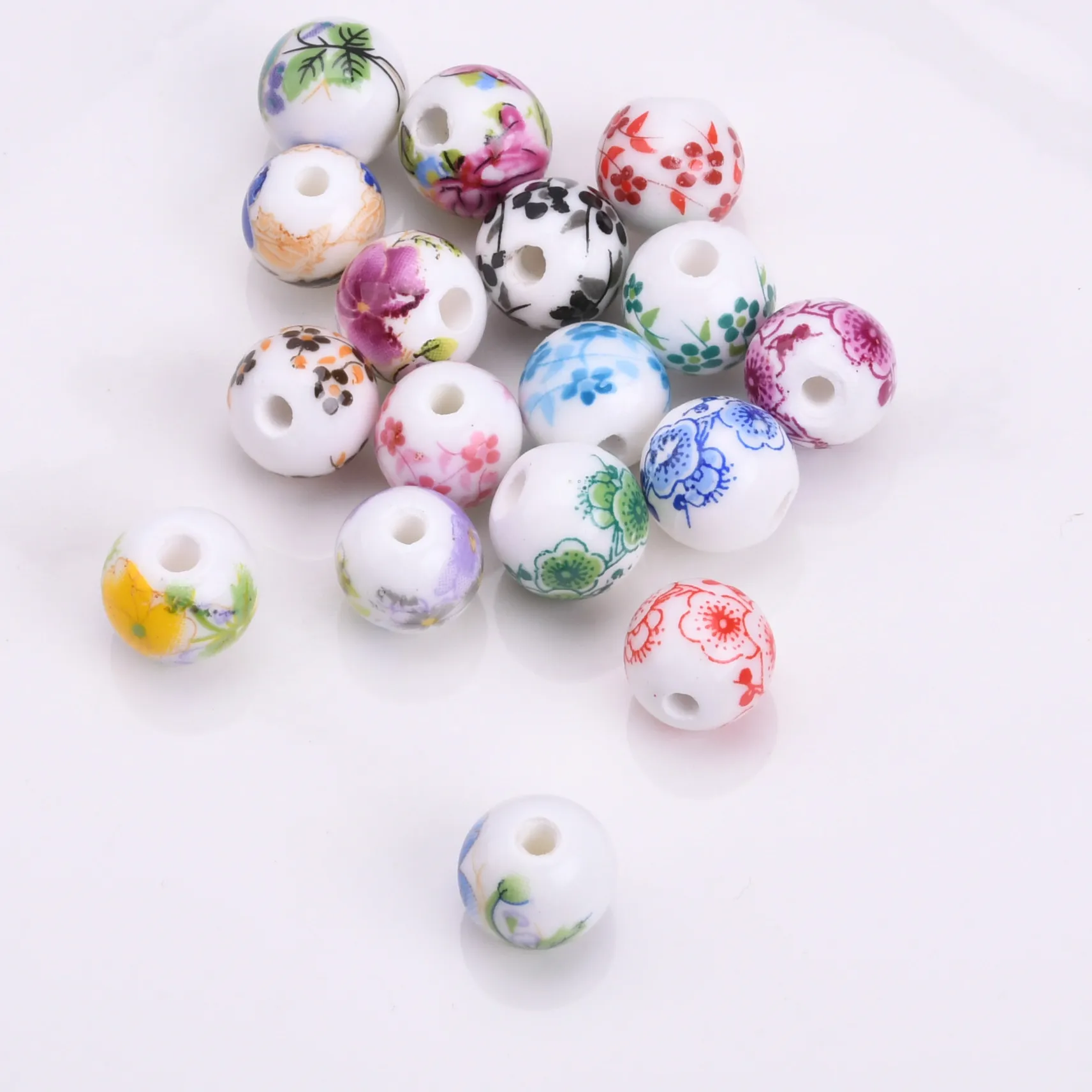Authentic 6mm 8mm 10mm 12mm Round Flower Patterns Ceramic Porcelain Loose Spacer Beads Lot For Jewelry Making DIY Bracelet Findings 10pcs