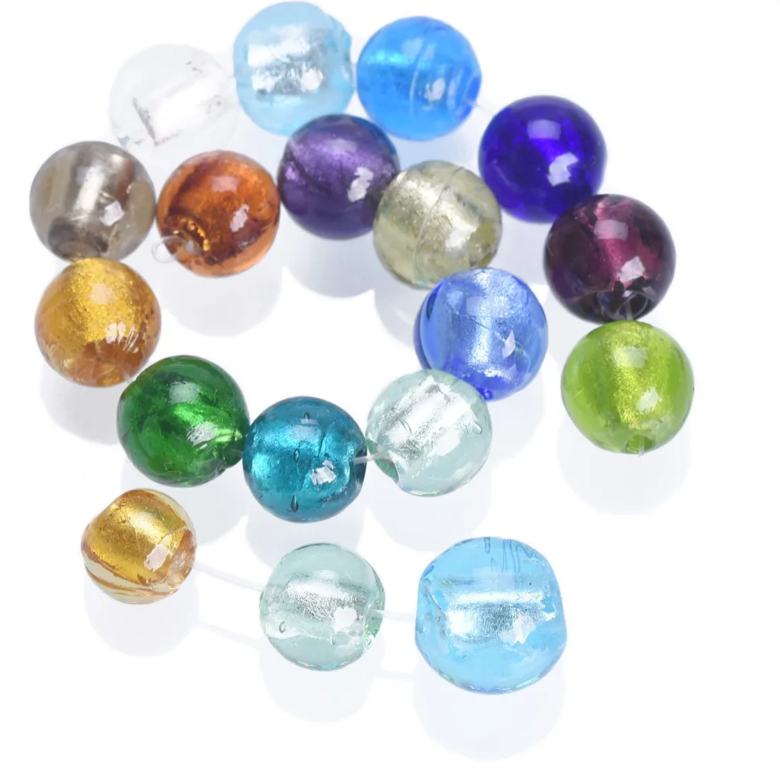 Authentic 10pcs Round 8mm 10mm 12mm Foil Lampwork Glass Loose Beads for DIY Crafts Jewelry Making Findings