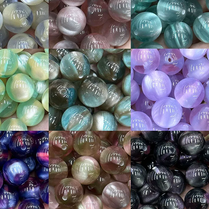 Authentic 10Pcs 16Mm Two Tone Cat Eye Resin Round Beads Gradient Imitation Cat Eye Loose Spacer Beads Diy Bracelet Necklace Jewelry Making