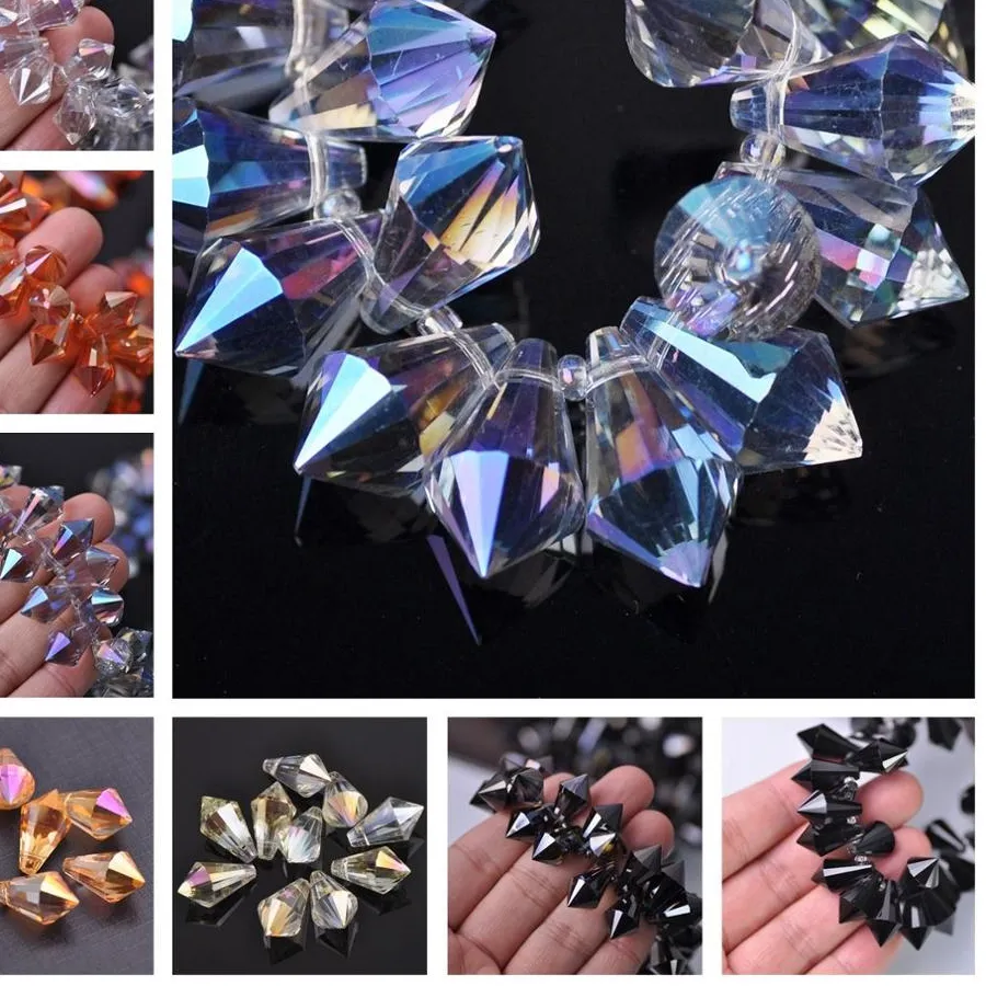 Authentic 10pcs 11x20mm Teardrop Bicone Prism Faceted Crystal Glass Loose Crafts Pendants Beads for Jewelry Making DIY
