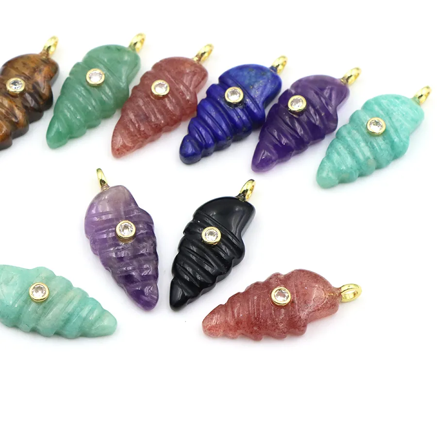 Authentic 25mm Natural Stone Healing Crystal Conch Pendant Snail Shell Charm for DIY Necklace Jewelry Making Collectible Craft Accessories