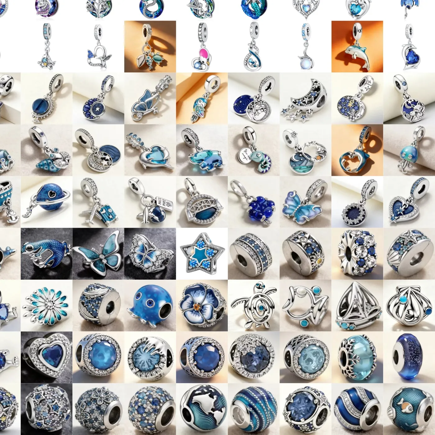 Authentic Classic Blue Series Elf Mermaid Marine Life Butterfly Globe 925 Silver Talisman