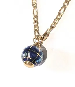 Authentic Safeguarding the Cosmos: 14k Gold Plated Gemstone Inlay World Globe Necklace
