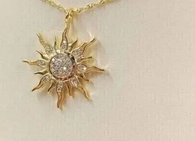 Authentic Solstice Radiance: 1Ct Moissanite Sun Pendant Shining with Golden Light