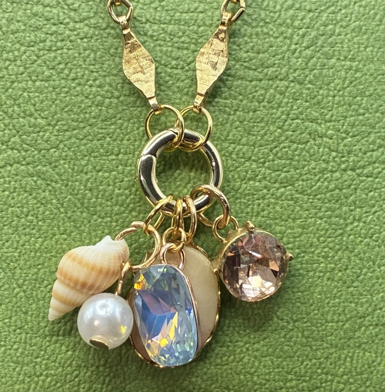 Authentic Gorgeous Vintage Sun, Sand, Sea & Sky Charms on Vtg Gold Plated Chain Necklace