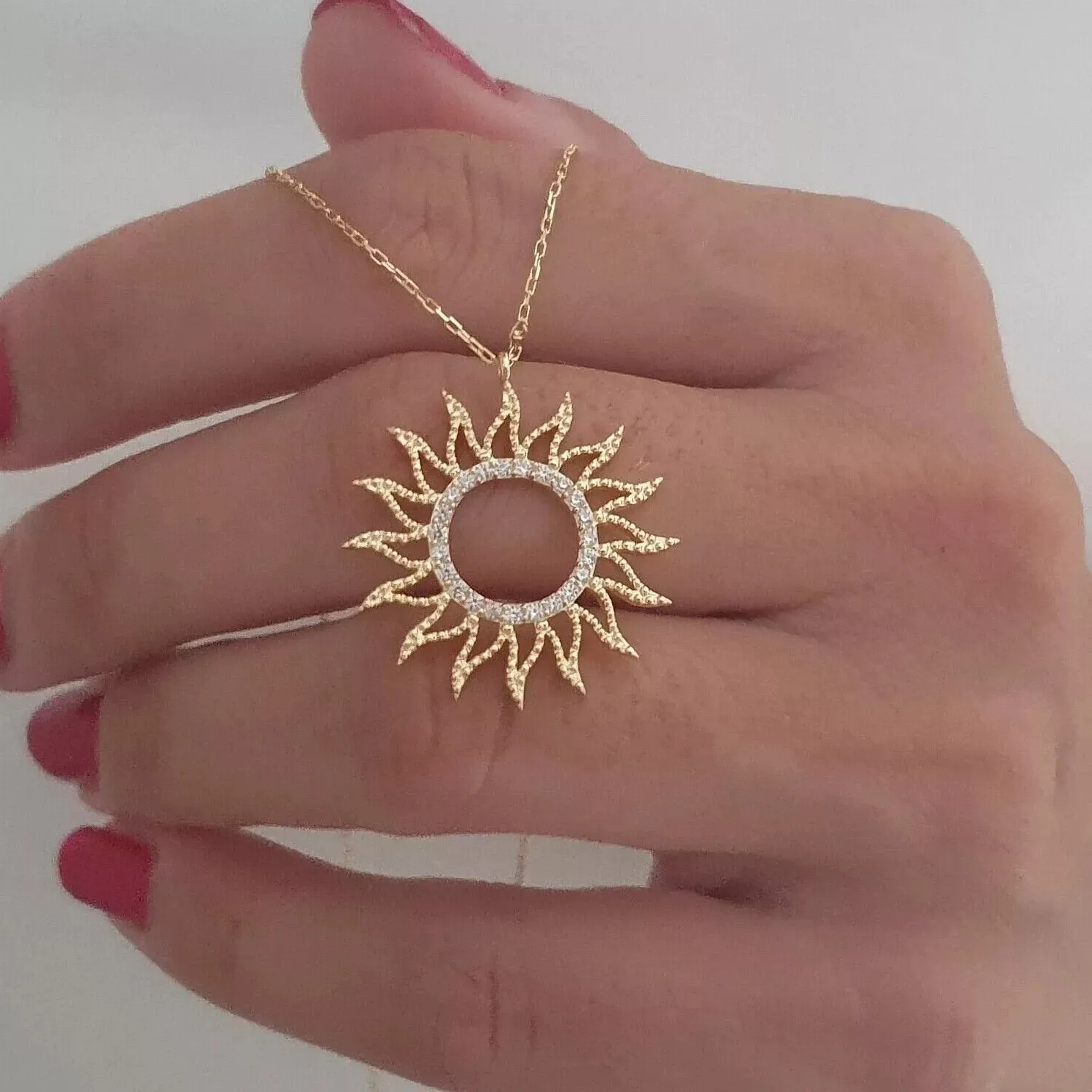 Authentic Women's Stunning Sun Pendant 1Ct Round Simulated Diamond 14k Yellow Gold Plated