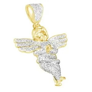 Authentic Cherub Angel Pendant Simulated Diamond 14K Yellow Gold Plated Sterling Silver