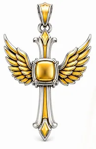 Authentic Guardian Angel's Whisper: 14K Gold Plated Sterling Silver Angel Wing Cross Pendant
