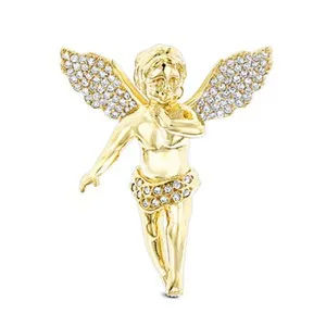 Authentic The Celestial Guardian: 5/8 Ct Round Cut Simulated Diamond 14K Yellow Gold Plated Men's Baby Angel Pendant