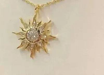 Authentic 2Ct Real Moissanite Women's Sun Pendant Necklaces 14k Yellow Gold Plated