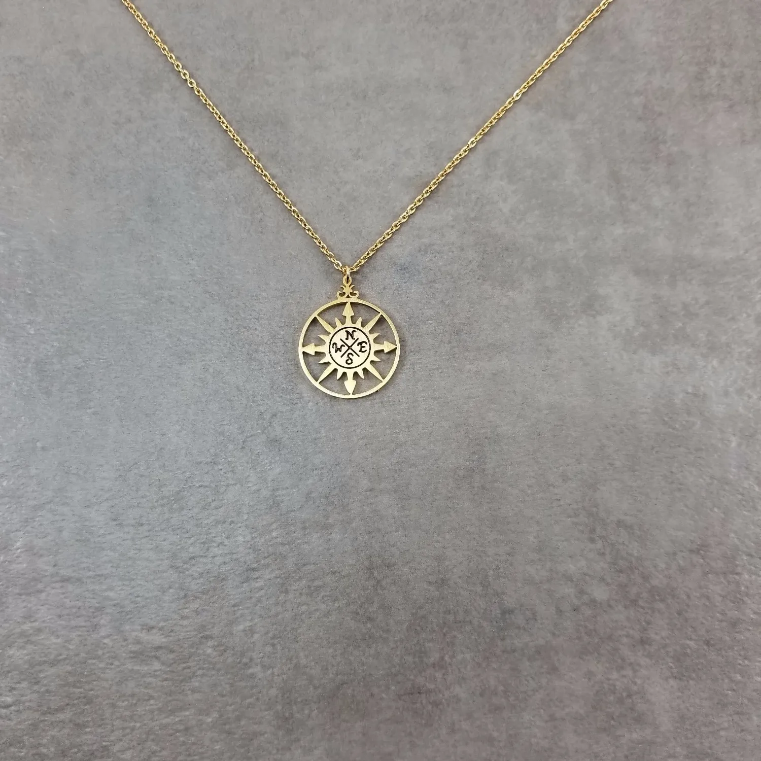 Authentic Sun Compass GOLD Plated Necklace Dainty Charm Box North South East West