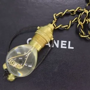 Authentic CHANEL Light Bulb Gold Plated Leather Used Long Necklace 94 P Vintage #CL314 S