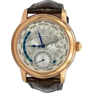 Authentic FREDERIQUE CONSTANT 18k Rose Gold Plated Classics Worldtimer Watch FC-718WM4H4