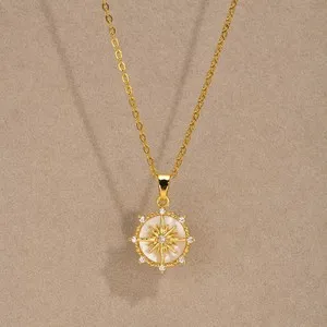 Authentic Trendy Rudder Compass Necklaces for Women Gold Plated Sun Star Coin Pendant