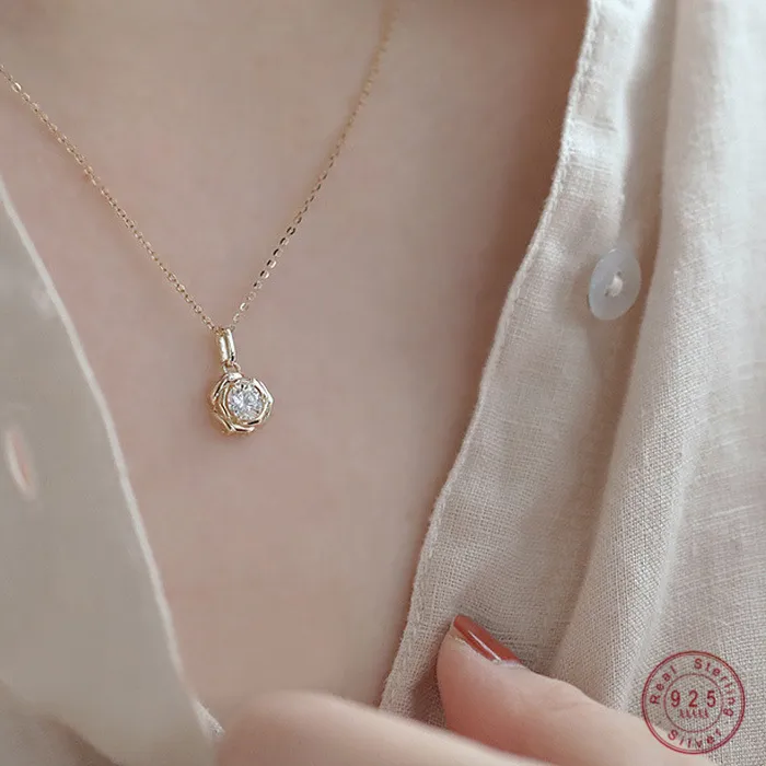 Authentic The Gilded Petal: 14k Gold-Plated 925 Sterling Silver French Abstract Rose Pendant