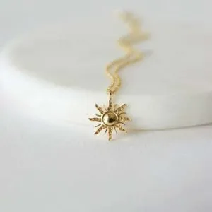 Authentic SUNBURST SUN RAY SUNSHINE SUMMER pendant GOLD plated charm 18K necklace 26" GIFT