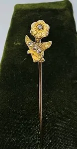 Authentic Blossoming Fortune: Antique Art Nouveau Gold Plated Floriated Tie Pin