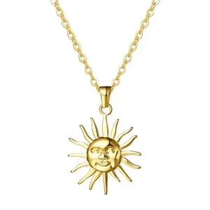 Authentic 14k Gold Plated Retro Sun Moon Textured Medallion Disc Pendant Necklace 18"-20"