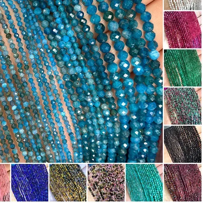 Authentic 2 3 4Mm Faceted Stone Beads Natural Apatite Agate Jade Amethyst Tourmaline Round Spacer Beads For Jewelry Making Diy Bracelet
