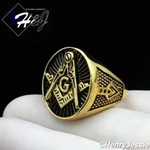 Authentic MEN Black/Gold Plated MASONIC Master Mason Oval Ring*GR124