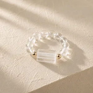 Authentic The Master Healer: Natural Clear Quartz Geometric Ring in Radiant 14K Gold