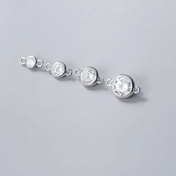 Authentic Charms 925 Silver Zircon Round Double-loop Necklace Pendant Handmade DIY Accessories Charms for Bracelet 925 Connector Clasp