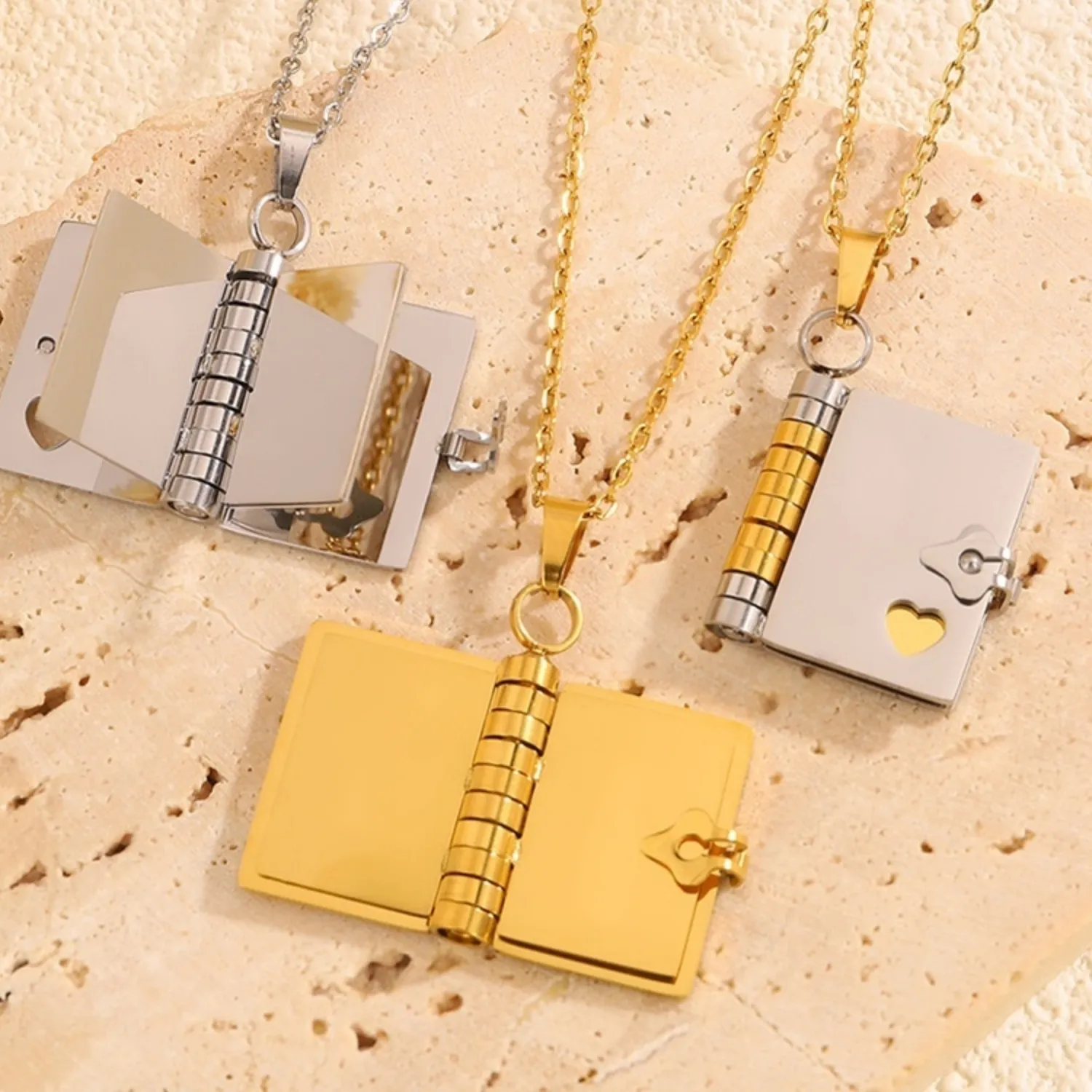 Authentic 1pc Necklace Multicolor Link Cable Chain Openable Book Hollow Heart Unique Flip Page Pendant Necklace Jewelry