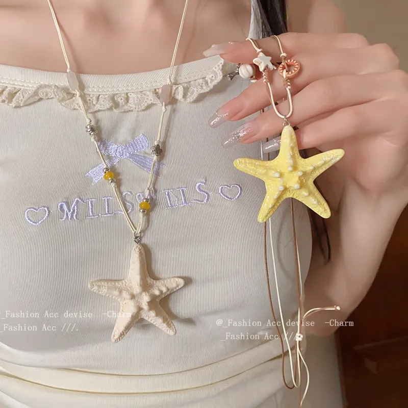 Authentic Summer Yellow Long Necklace For Women, Seaside And Island Vacation Style, Collarbone Chain, Dopamine Colored Necklace Accessory