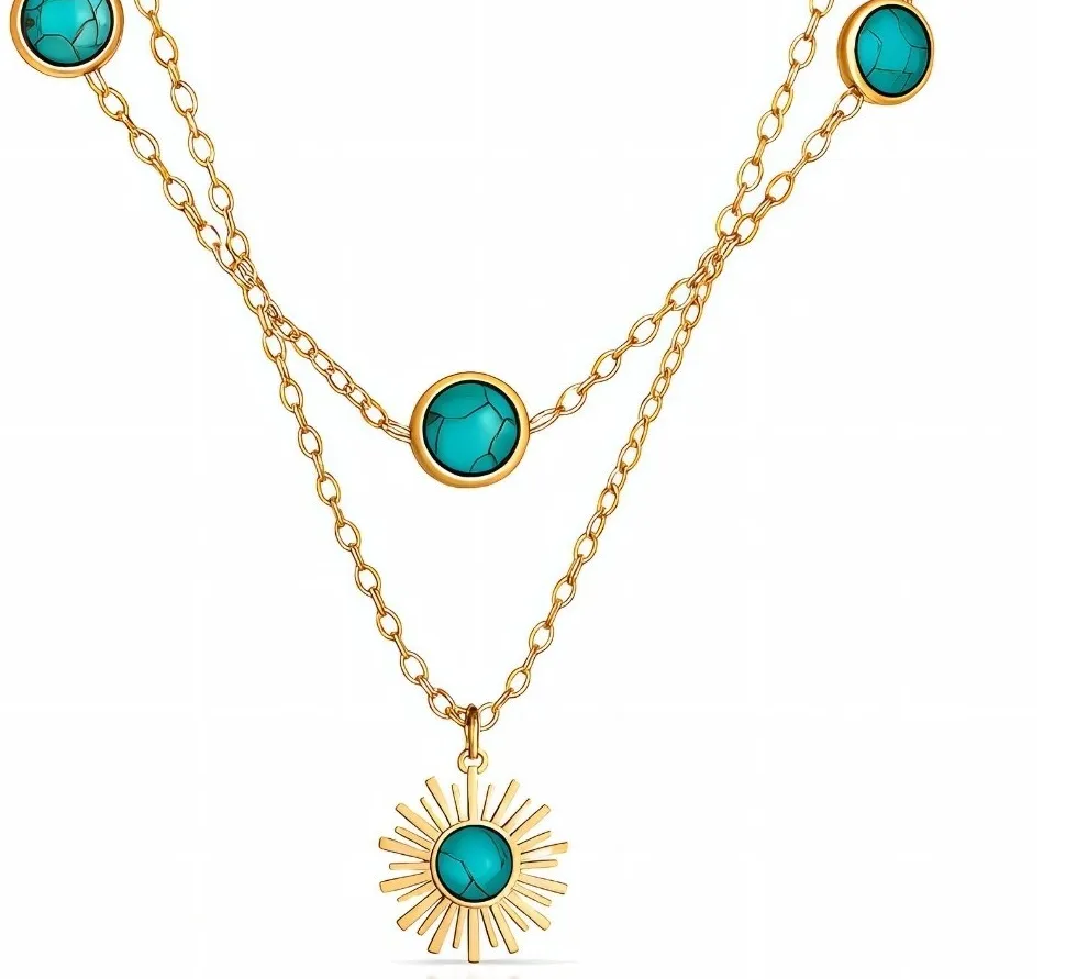 Authentic Solar Ascension: 18k Gold Plated Multilayer Necklace for Radiant Protection