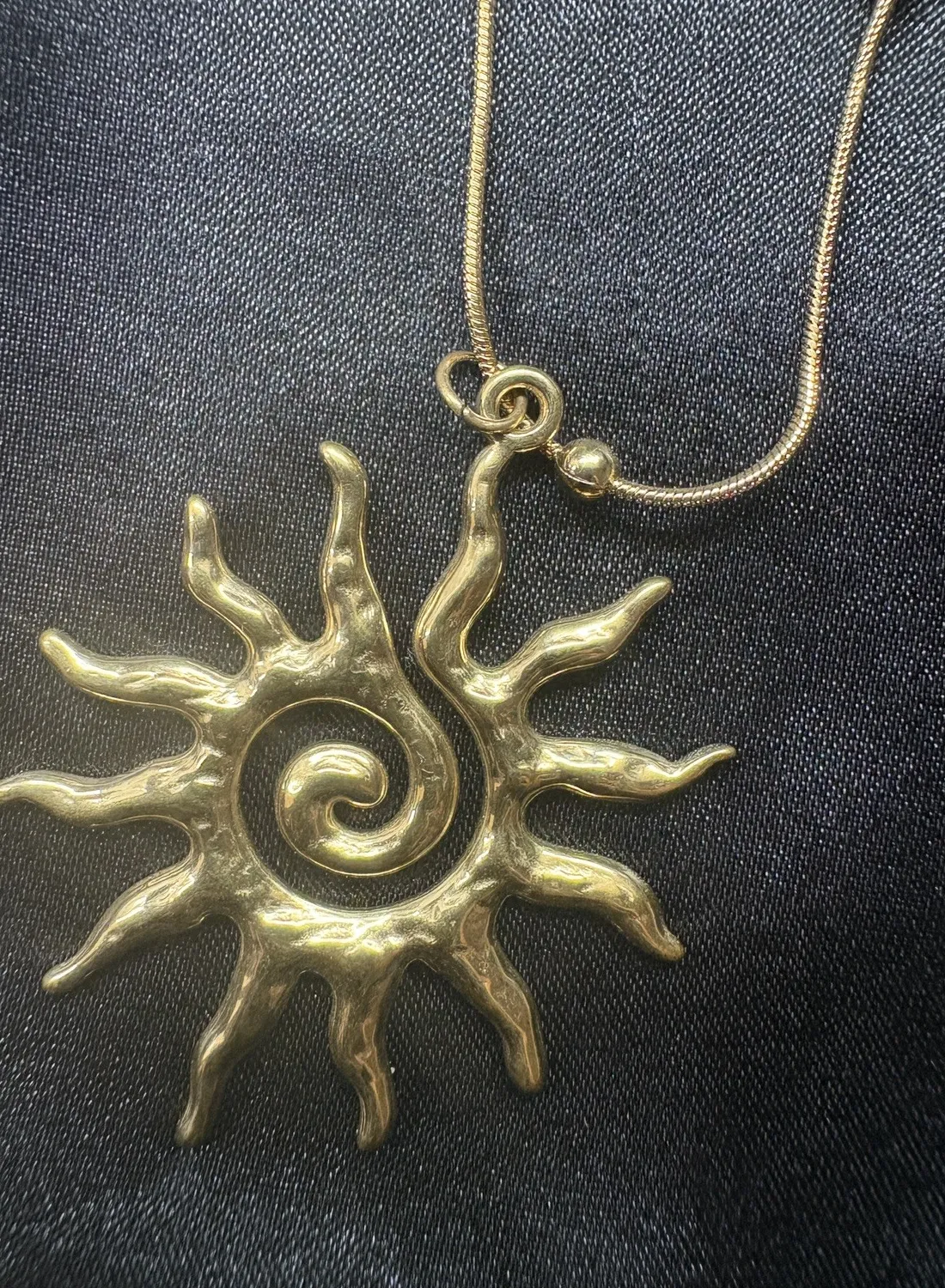 Authentic Gold Plated Sun Spiral Pendant Necklace – Beaded Chain Jewelry