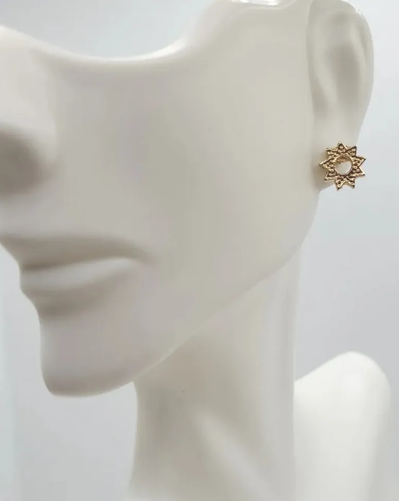 Authentic Gold-Plated Hollow Sun Stud Earrings