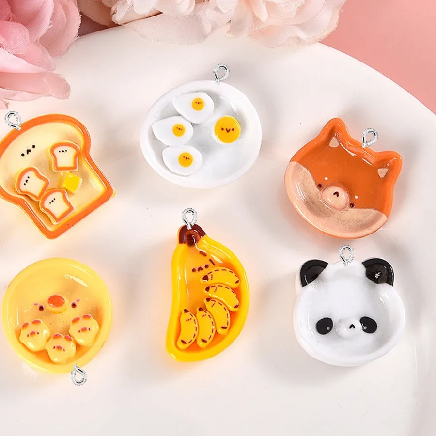 Authentic 10Pcs Shiny Animal Food Plate Series Flat Back Charms For Earrings Bracelet Hairpin Diy Jewelry Pendants Decoration Accessories