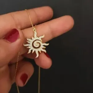 Authentic Women's Sun Stunning Pendant Round Cut Simulated Diamond 14K Yellow Gold Plated