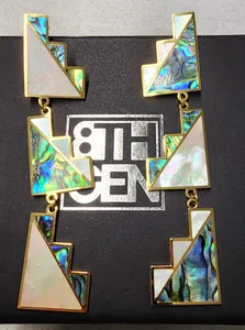 Authentic Eighth Generation Gold Plated Mother of Pearl Mountain Dreams Earrings 3.25"