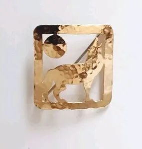 Authentic WILD BRYDE Gold-Plated Hammered ▪︎ Howling WOLF ▪︎ PIN BROOCH Signed