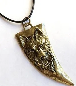 Authentic Wolf Head Tooth Necklace Pendant Black Cord Mens Womens Silver Gold Plated