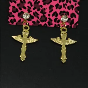 Authentic Celestial Whispers Gold-Plated Angel Prayer Cross Crystal Earrings