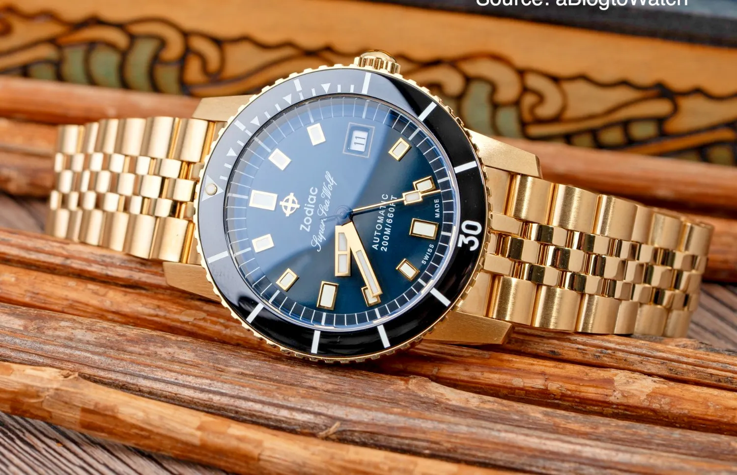 Authentic Zodiac Super Sea Wolf ZO9308 18K Gold Plated Limited Edition Full Set NOS