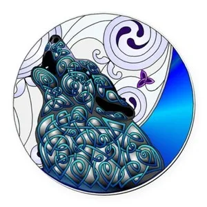 Authentic CELTIC WOLF ANIMAL HOWL ART BLUE charm pendant 18K Gold plated necklace 20"