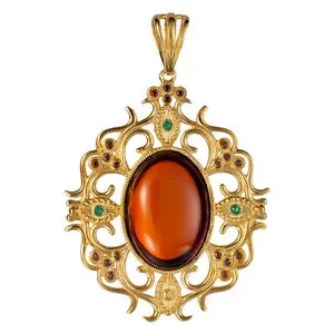 Authentic The Sun-Warmed Ember: Gold-Plated 925 Sterling Silver & Baltic Cherry Amber Talisman