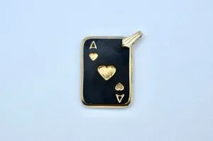 Authentic Gold-Plated And Onyx Ace Of Hearts Playing Card Pendant/Charm.
