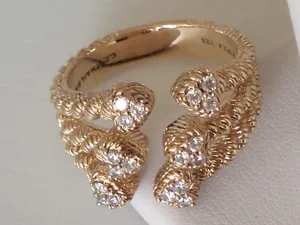 Authentic Judith Ripka Sterling Silver and Gold Vermeil Dazzling CZ Rope Hearts Ring Size 9