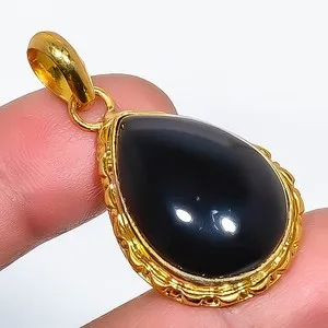Authentic The Obsidian Veil: Natural Black Onyx and Gold-Plated Silver Talisman