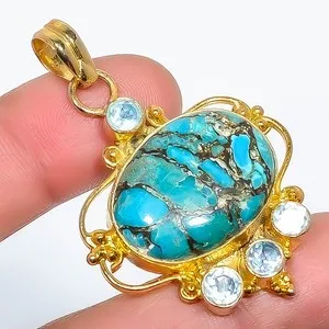 Authentic The Celestial Azure Veil: Gold-Plated Turquoise Talisman